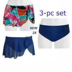 new 2X Swimsuit Bottom Skirt Bikini Brief w 2 Sarongs beach pool cruise travel